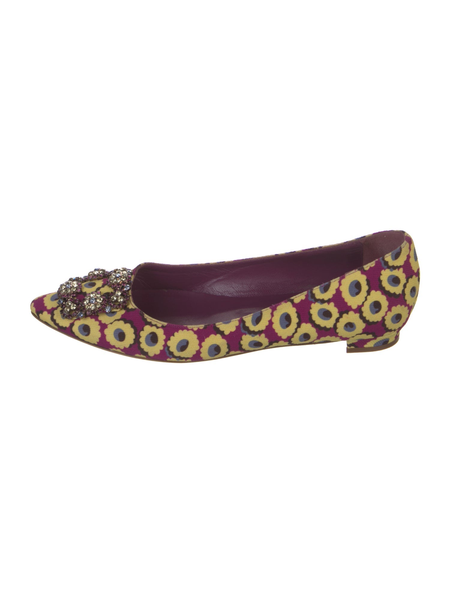 Manolo Blahnik Floral Print Crystal Embellishments Flats