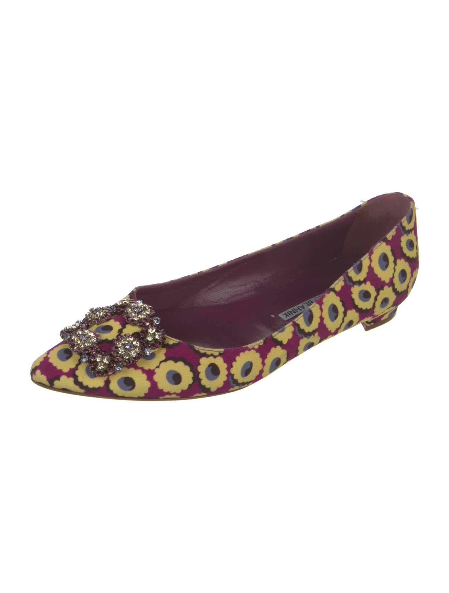 Manolo Blahnik Floral Print Crystal Embellishments Flats