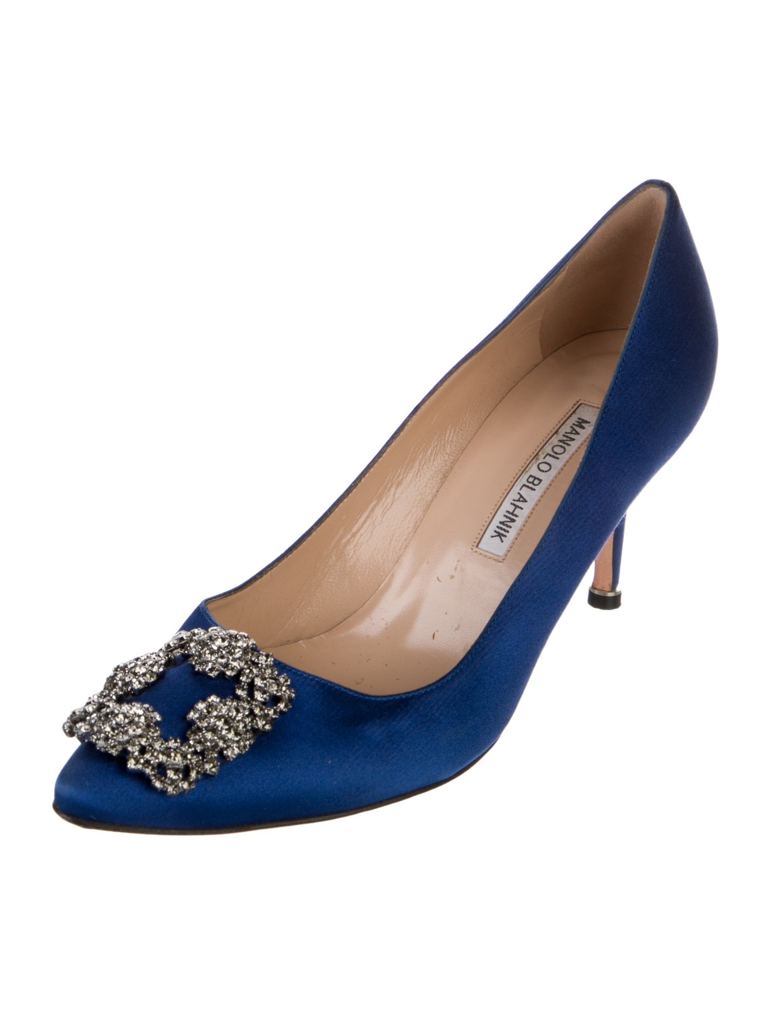 Manolo Blahnik Satin Crystal Embellishments Pumps
