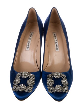 Manolo Blahnik Satin Crystal Embellishments Pumps