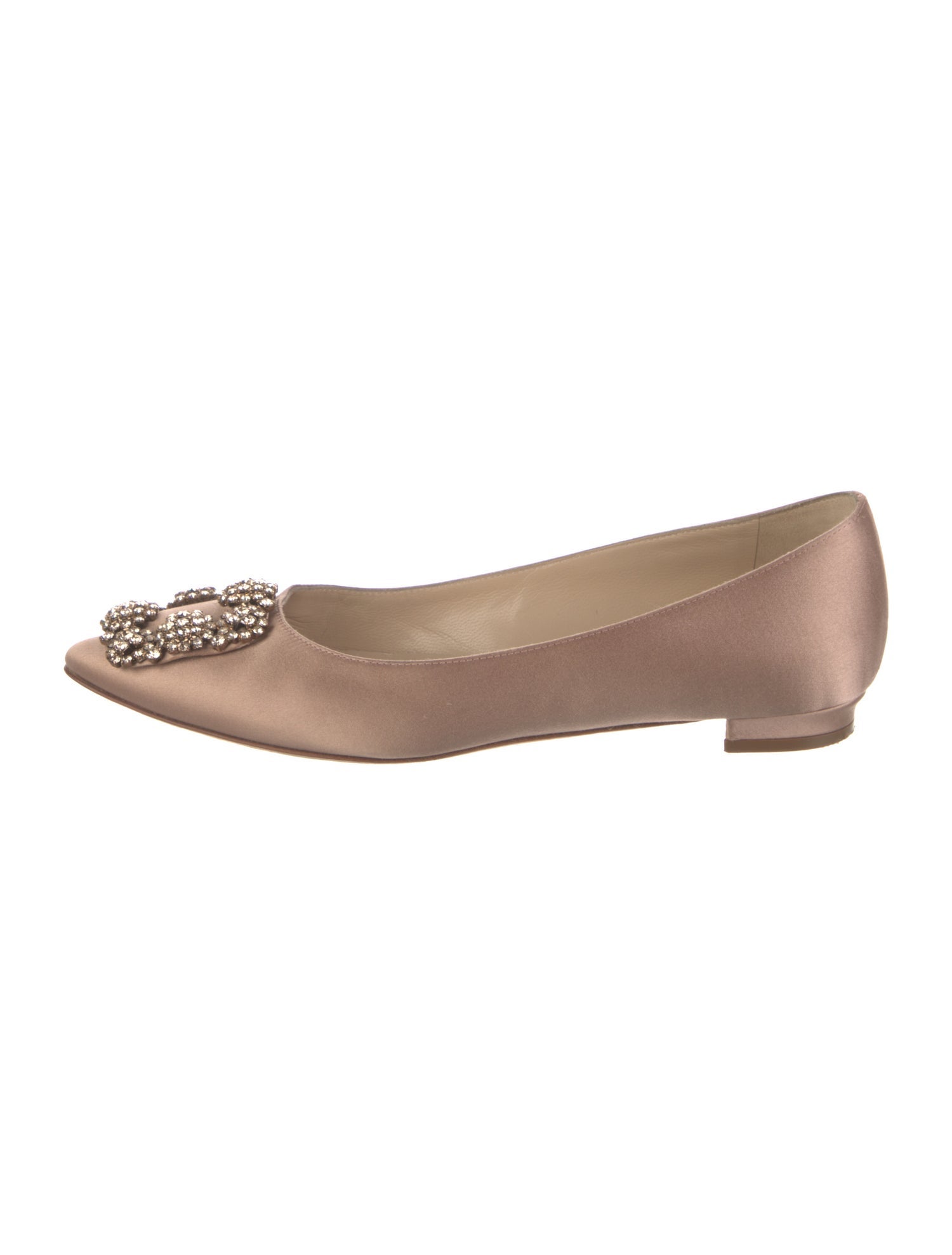 Manolo Blahnik Satin Crystal Embellishments Flats