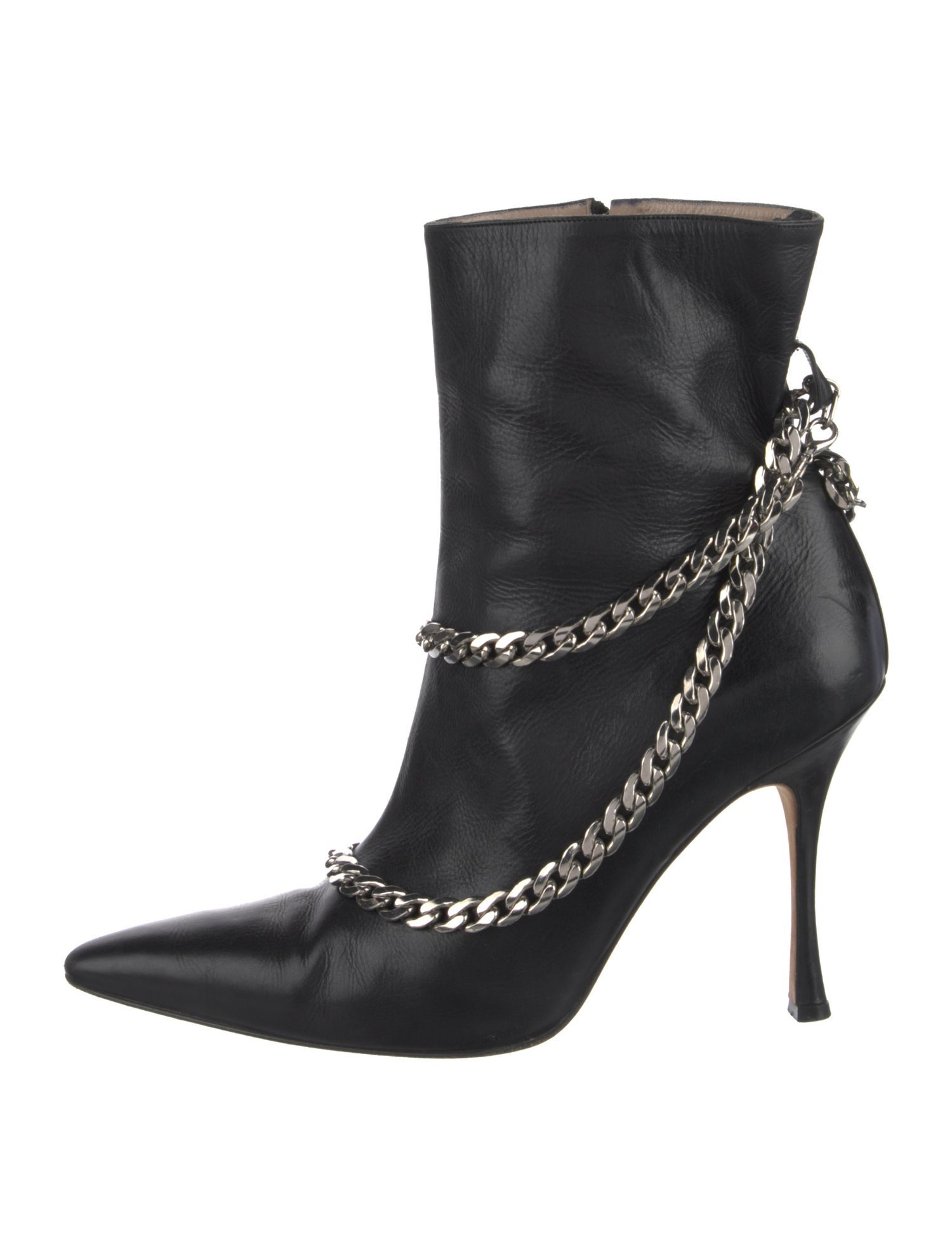 Manolo Blahnik Leather Chain-Link Accents Boots