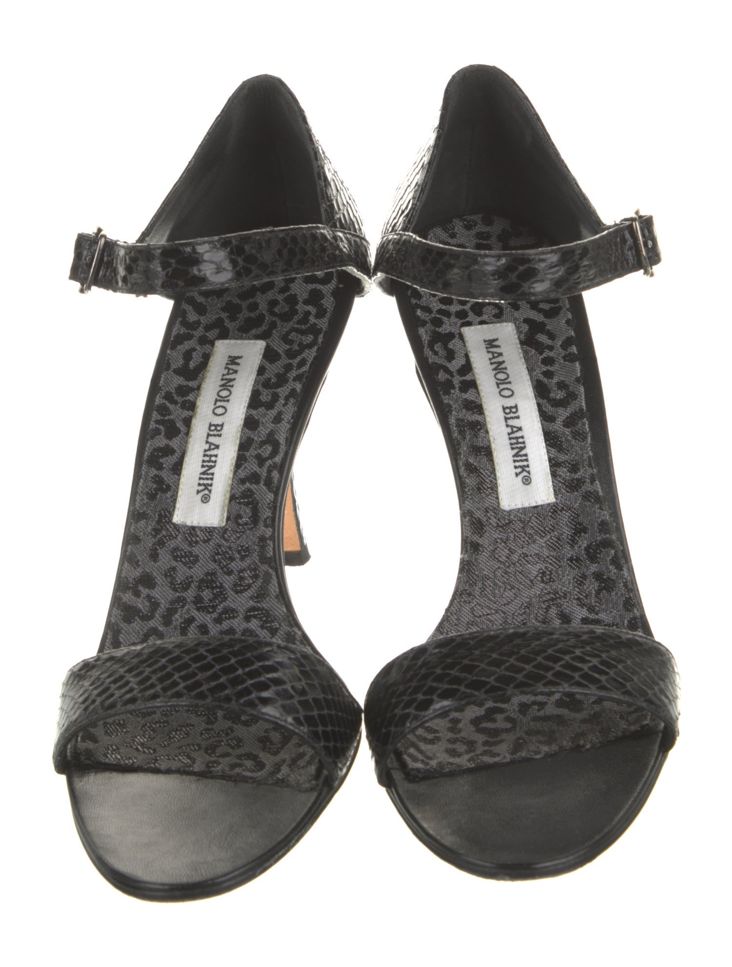 Manolo Blahnik Snakeskin Animal Print T-Strap Sandals