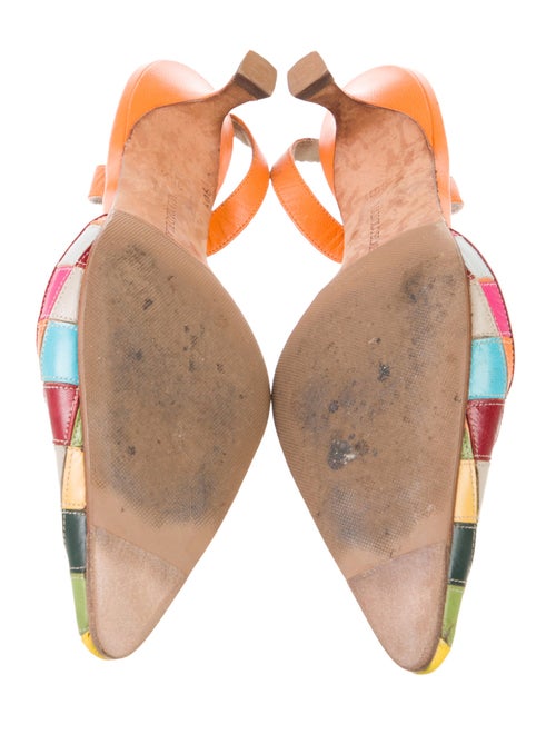 Manolo Blahnik Leather Colorblock Pattern Slingback Pumps