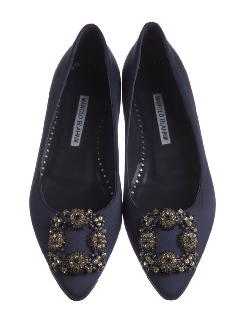Manolo Blahnik Satin Crystal Embellishments Flats