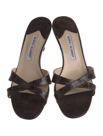 Manolo Blahnik Embossed Leather Slides