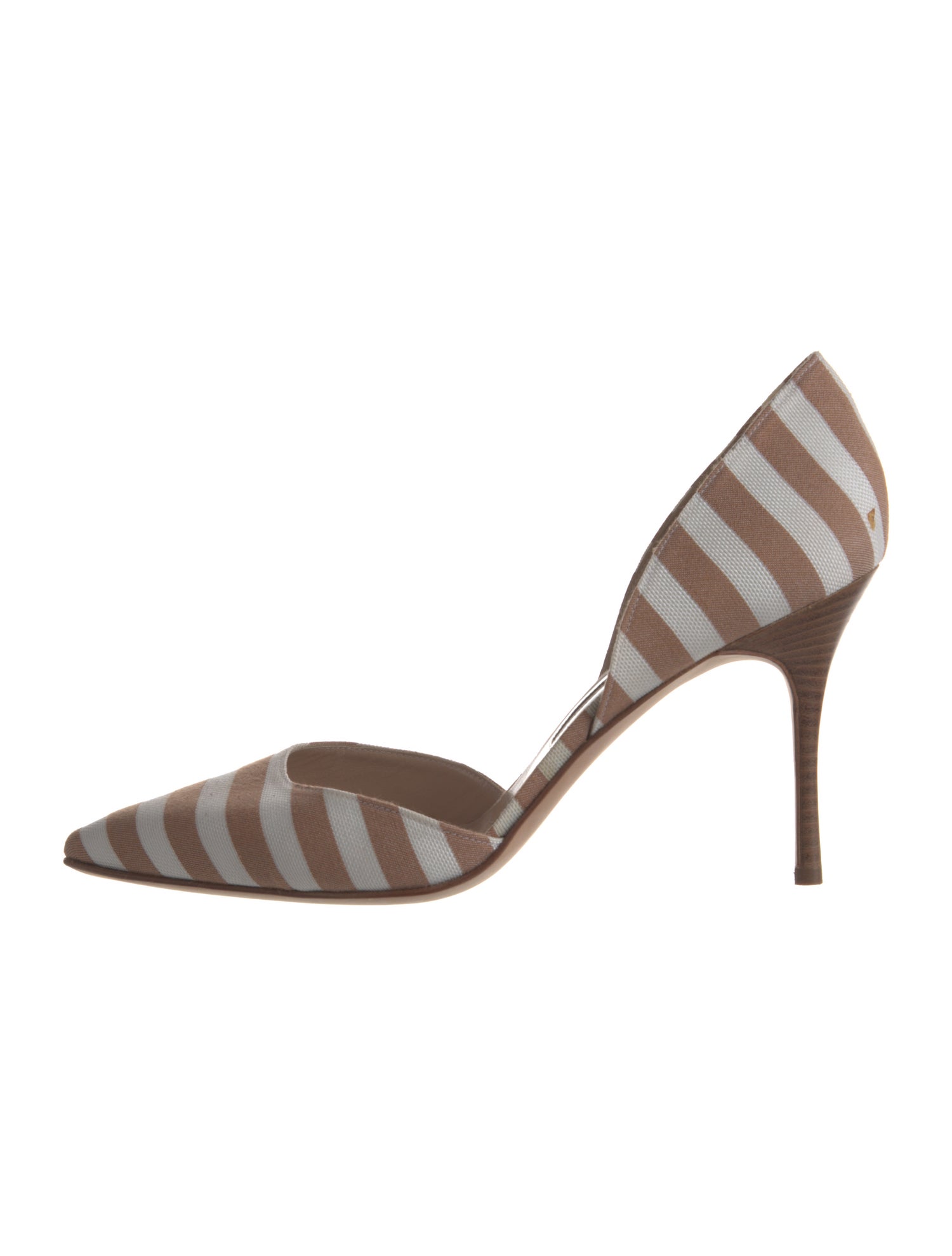 Manolo Blahnik Striped Leather Trim Embellishment D'Orsay Pumps