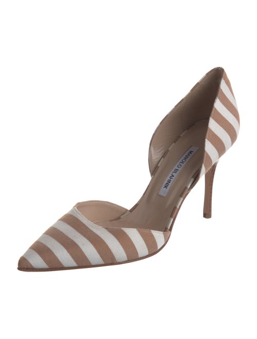 Manolo Blahnik Striped Leather Trim Embellishment D'Orsay Pumps