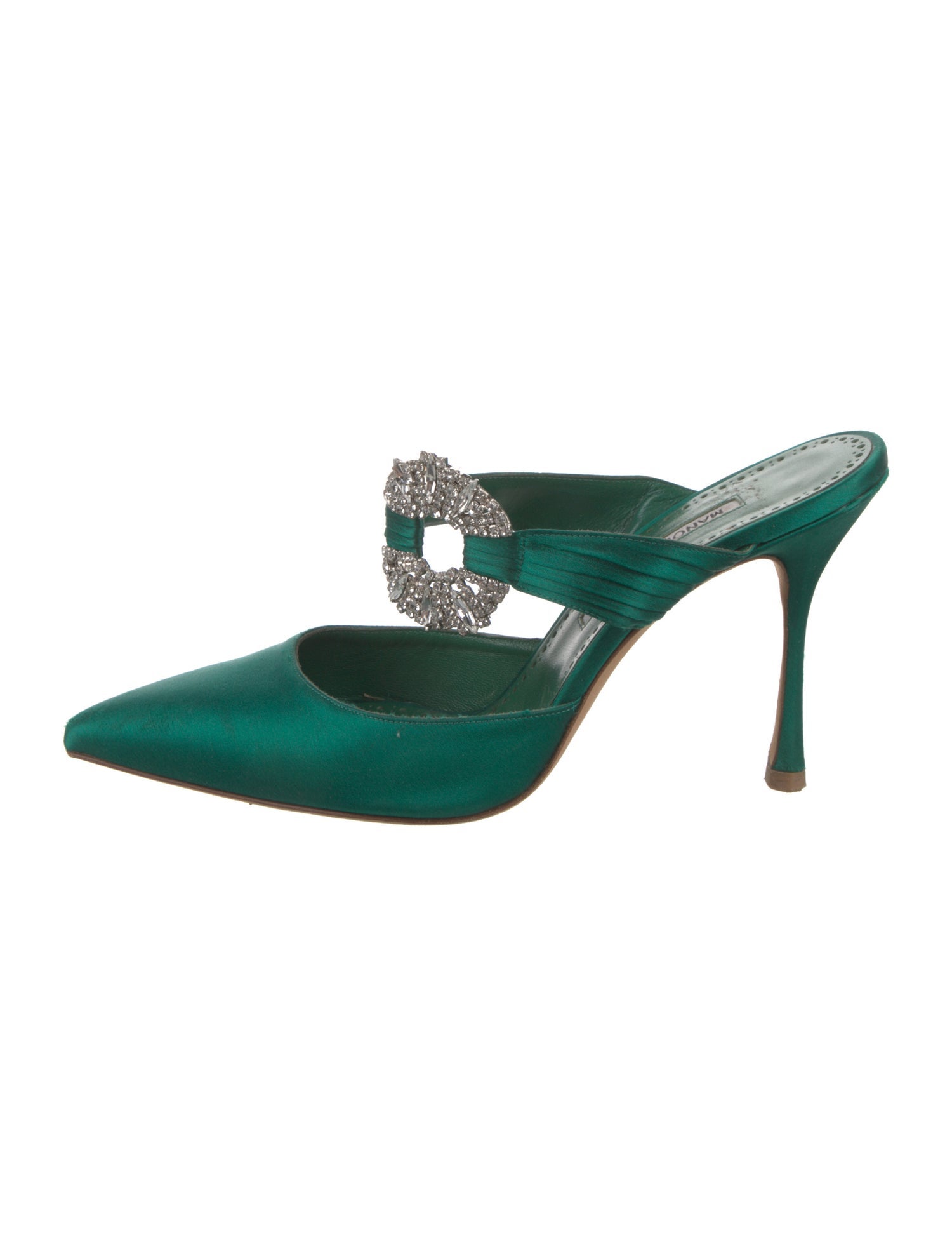 Manolo Blahnik Satin Crystal Embellishments Mules