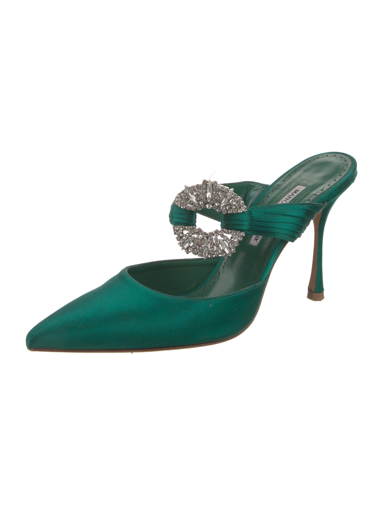 Manolo Blahnik Satin Crystal Embellishments Mules