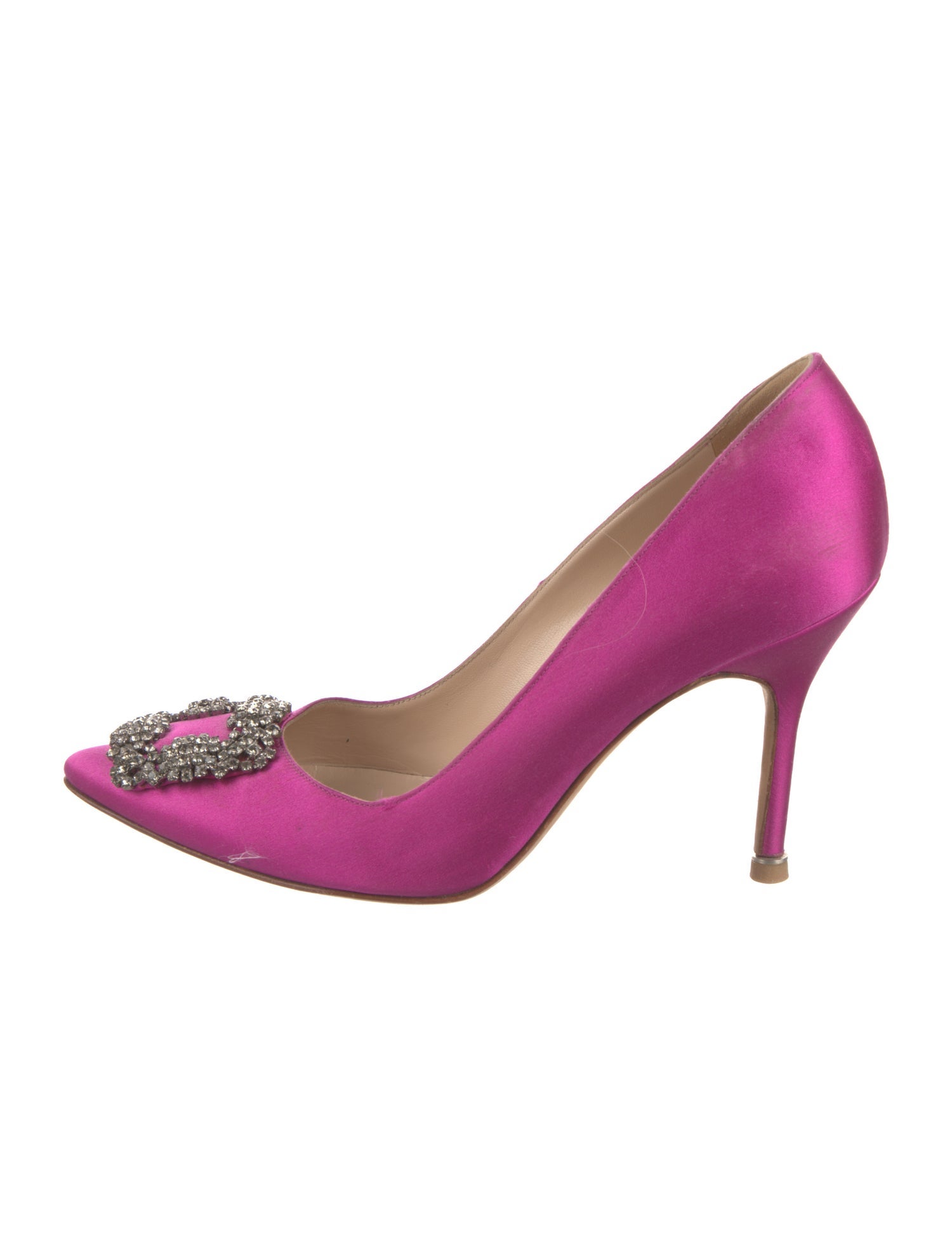 Manolo Blahnik Satin Crystal Embellishments Pumps