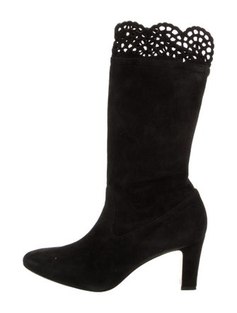 Manolo Blahnik Suede Lasercut Accents Sock Boots