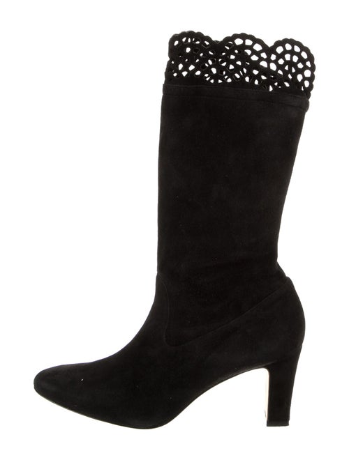 Manolo Blahnik Suede Lasercut Accents Sock Boots