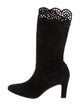Manolo Blahnik Suede Lasercut Accents Sock Boots