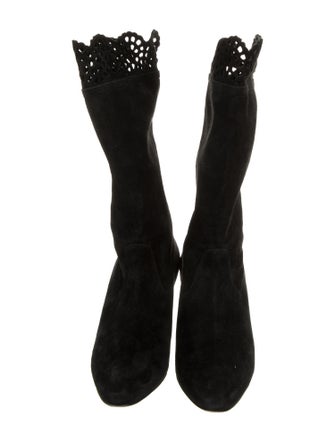 Manolo Blahnik Suede Lasercut Accents Sock Boots