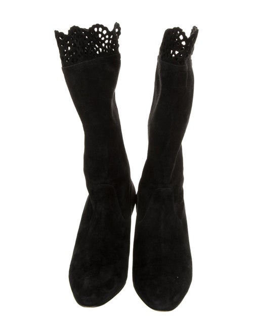Manolo Blahnik Suede Lasercut Accents Sock Boots