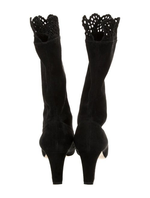 Manolo Blahnik Suede Lasercut Accents Sock Boots