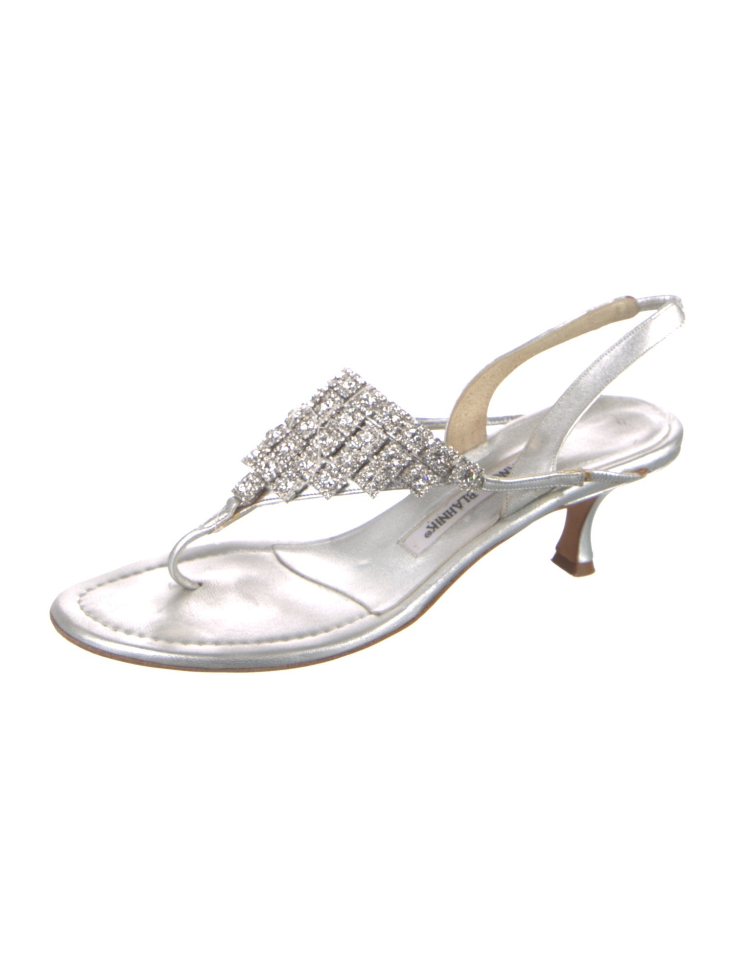 Manolo Blahnik Leather Crystal Embellishments Slingback Sandals