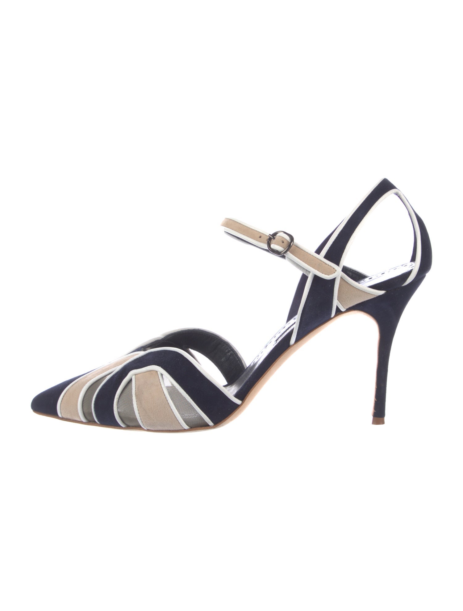 Manolo Blahnik Suede Colorblock Pattern D'Orsay Pumps