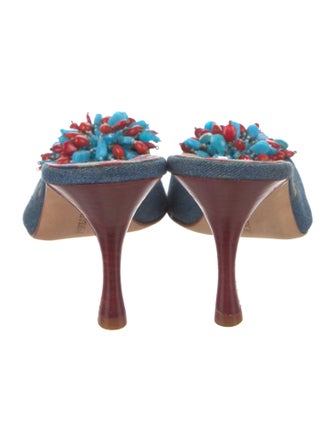 Manolo Blahnik Denim Plaid Print Mules