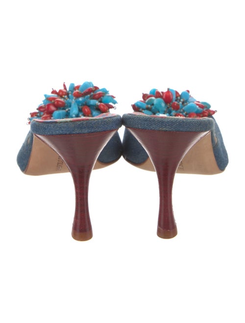 Manolo Blahnik Denim Plaid Print Mules