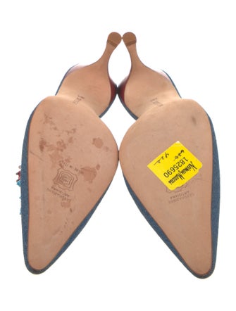 Manolo Blahnik Denim Plaid Print Mules