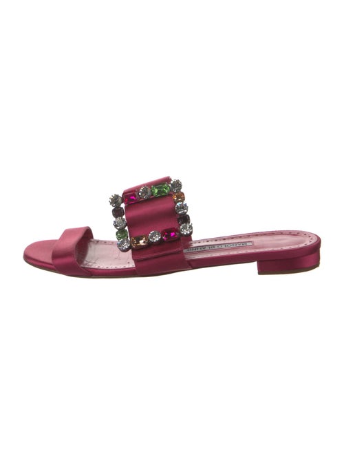 Manolo Blahnik Satin Crystal Embellishments Slides