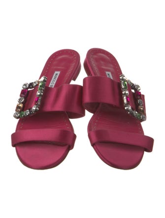 Manolo Blahnik Satin Crystal Embellishments Slides