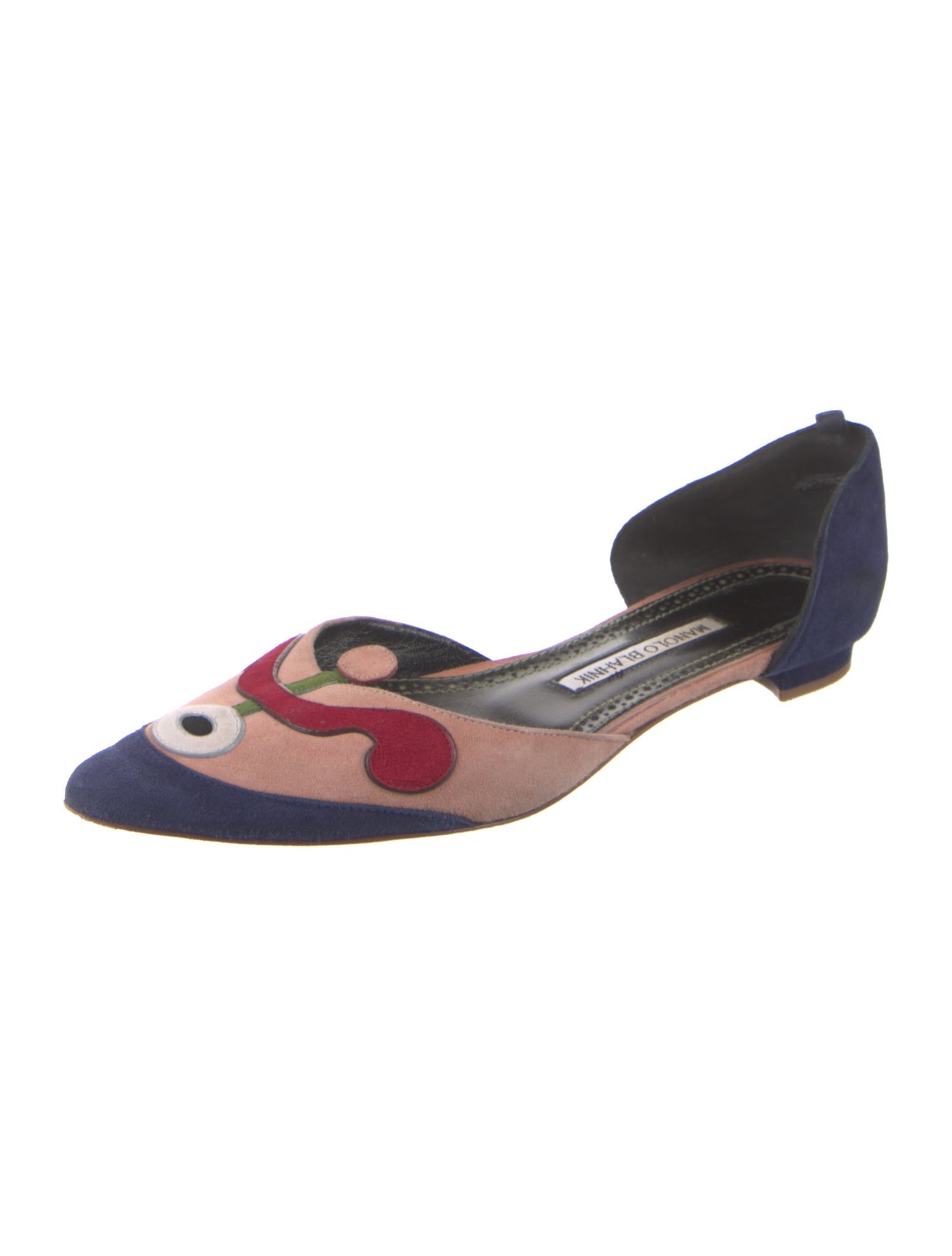 Manolo Blahnik Suede Printed D'Orsay Flats