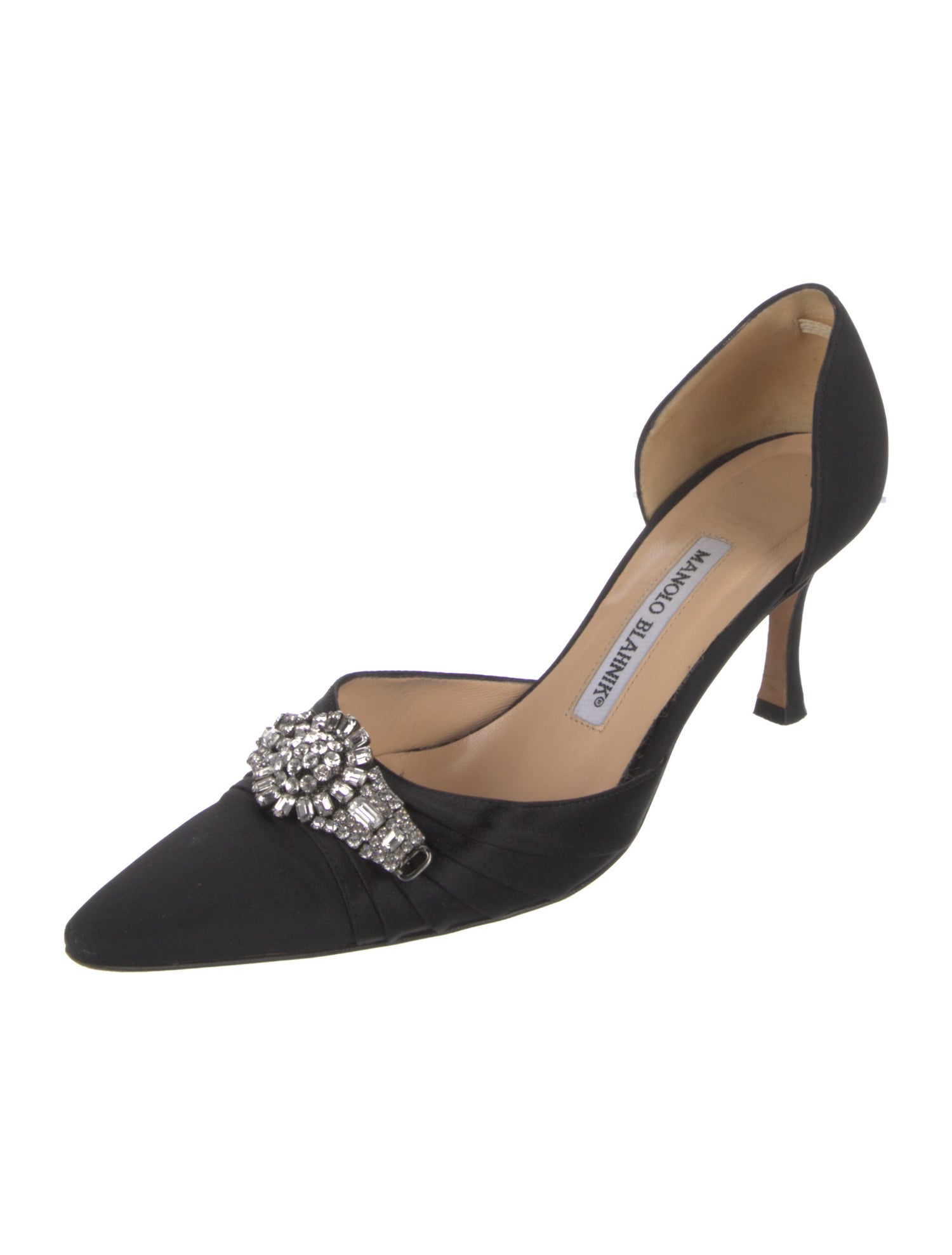 Manolo Blahnik Satin Crystal Embellishments D'Orsay Pumps