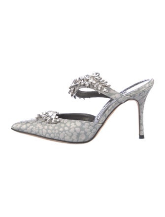 Manolo Blahnik Satin Animal Print Mules