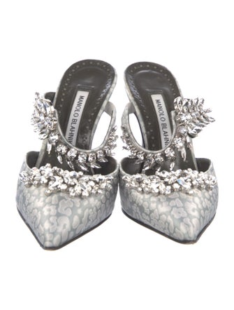 Manolo Blahnik Satin Animal Print Mules