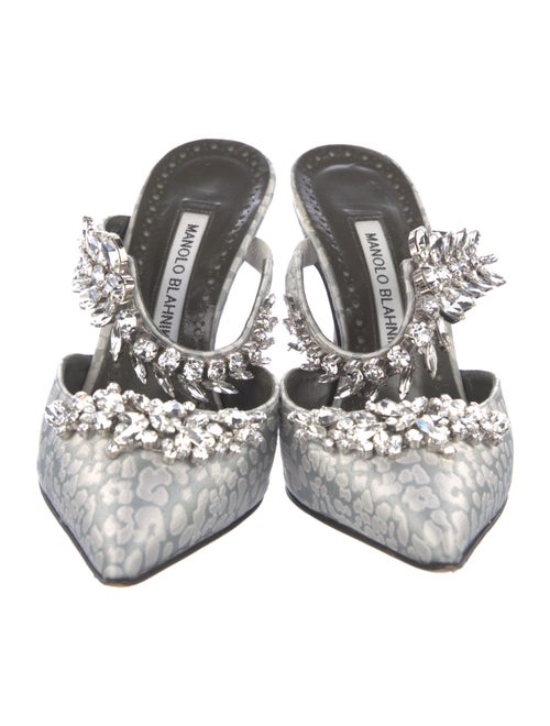 Manolo Blahnik Satin Animal Print Mules