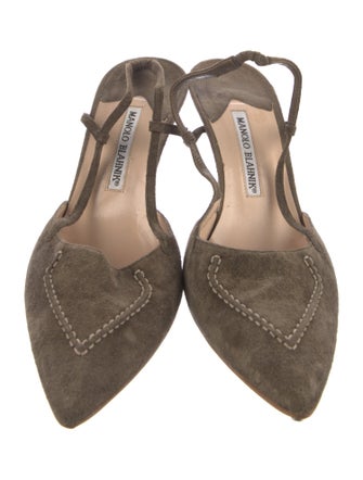 Manolo Blahnik Suede Leather Trim Embellishment Slingback Pumps