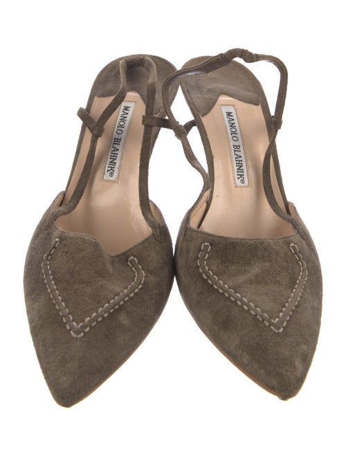 Manolo Blahnik Suede Leather Trim Embellishment Slingback Pumps