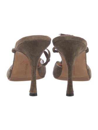 Manolo Blahnik Suede Leather Trim Embellishment Slingback Pumps