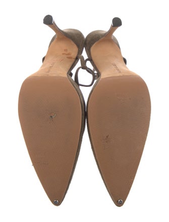 Manolo Blahnik Suede Leather Trim Embellishment Slingback Pumps