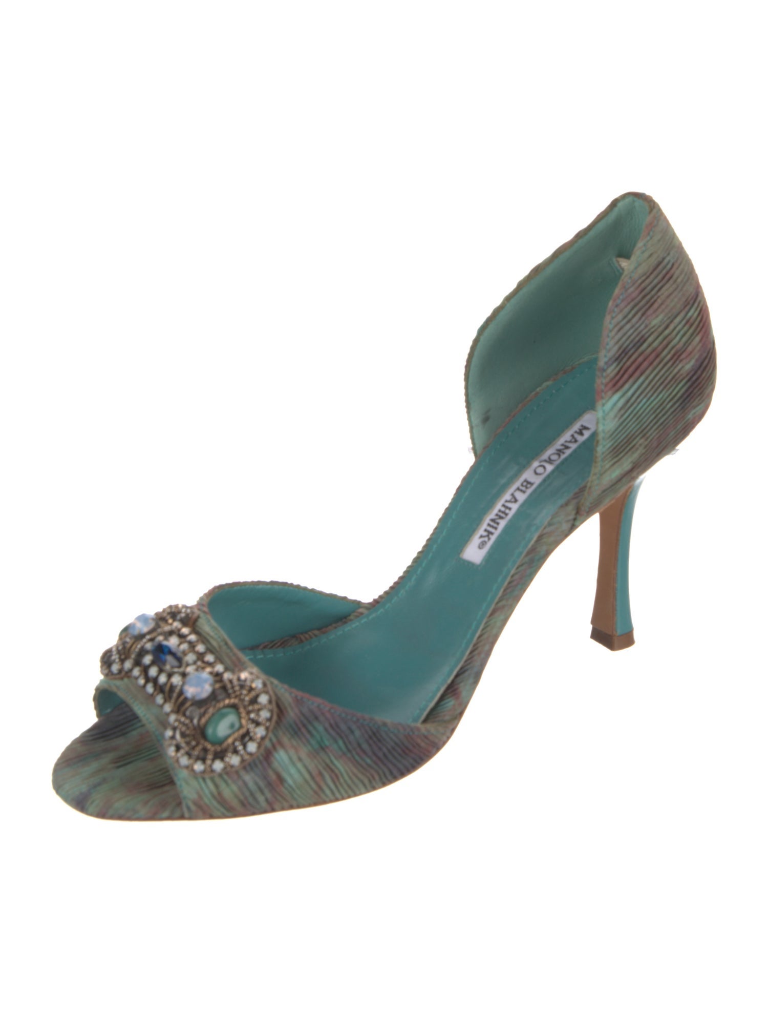 Manolo Blahnik Animal Print Crystal Embellishments Sandals