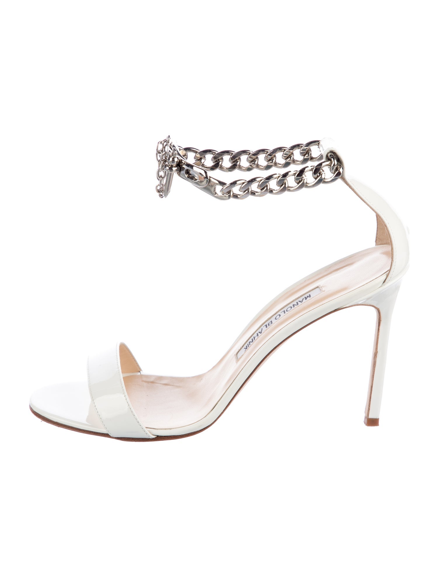 Manolo Blahnik Patent Leather Chain-Link Accents Sandals