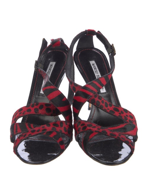 Manolo Blahnik Ponyhair Animal Print Slingback Sandals