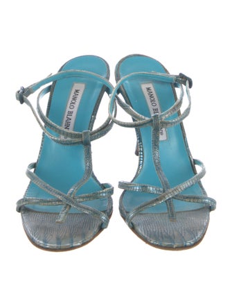 Manolo Blahnik Lizard T-Strap Sandals
