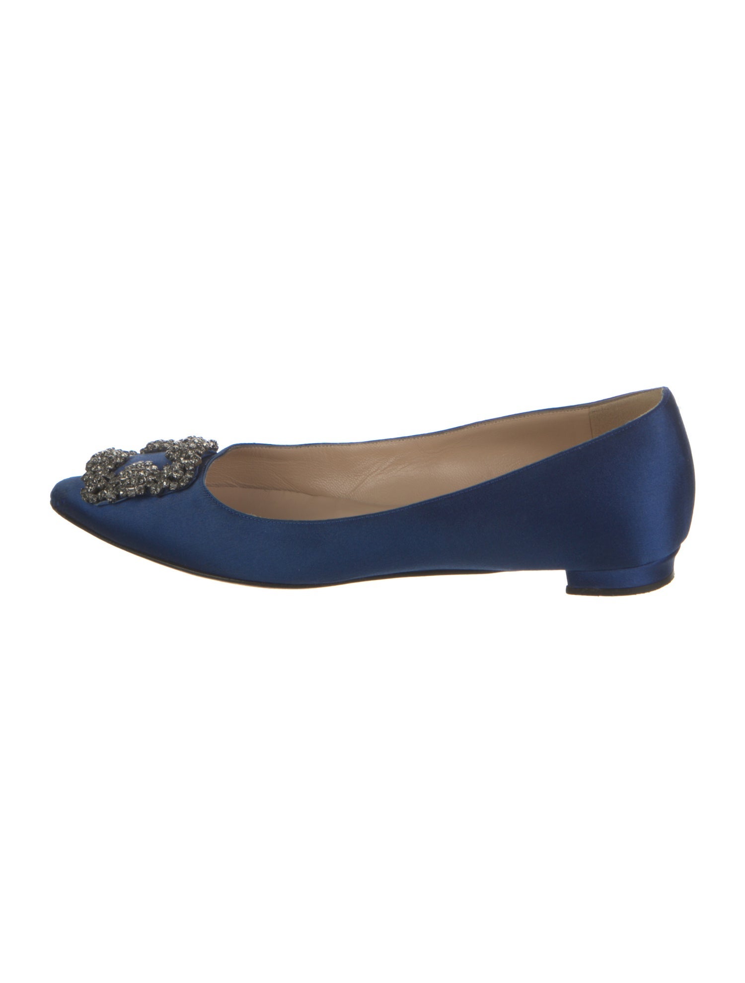 Manolo Blahnik Satin Crystal Embellishments Flats