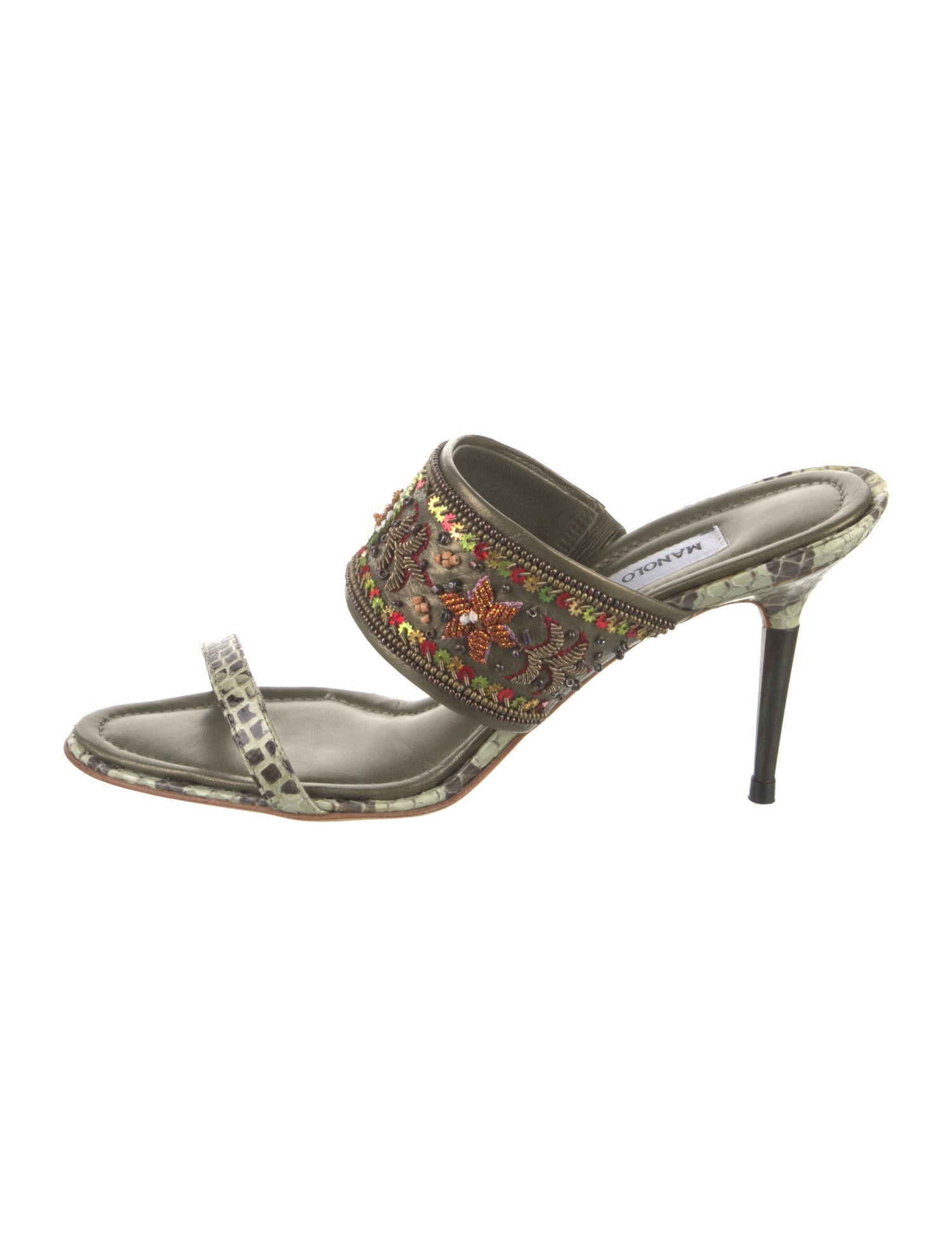 Manolo Blahnik Snakeskin Patterned Slides