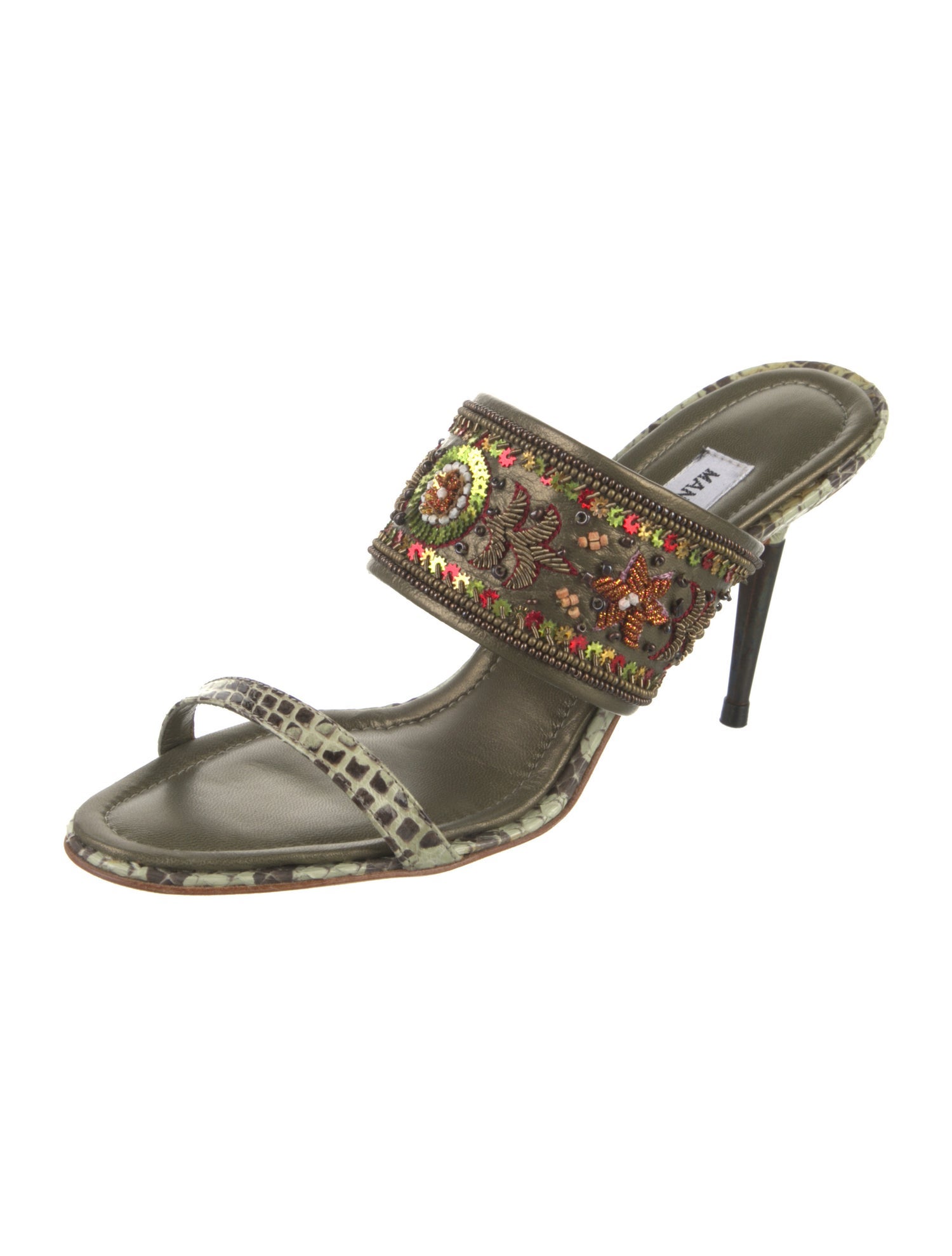 Manolo Blahnik Snakeskin Patterned Slides