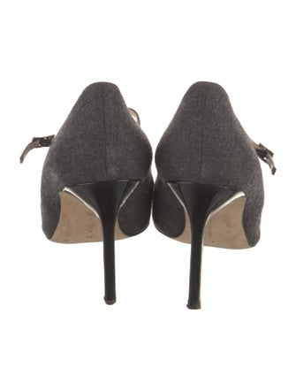 Manolo Blahnik Wool Studded Accents T-Strap Pumps