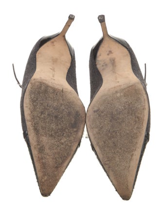 Manolo Blahnik Wool Studded Accents T-Strap Pumps