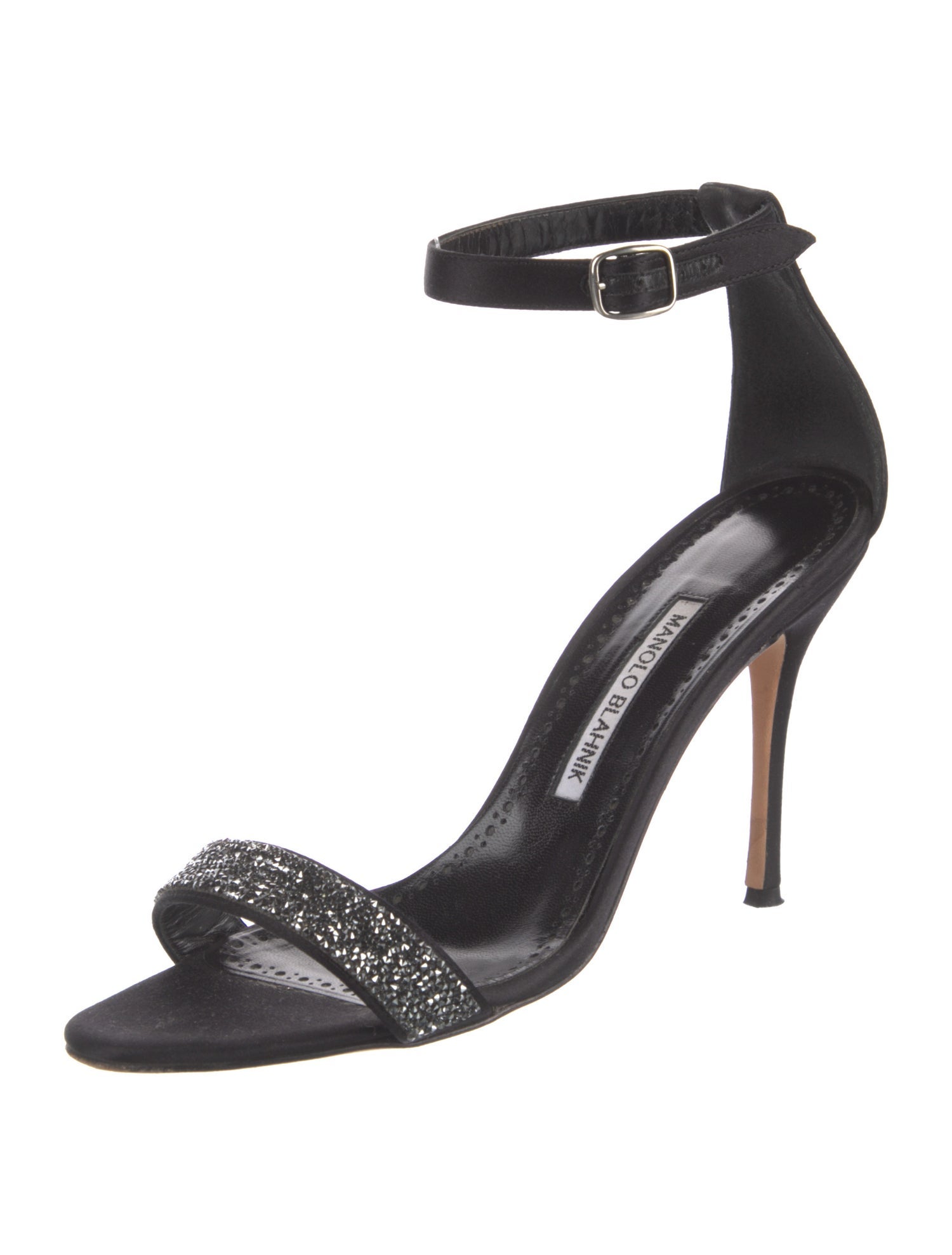 Manolo Blahnik Satin Crystal Embellishments Sandals