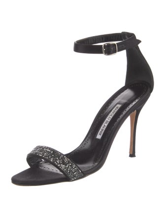 Manolo Blahnik Satin Crystal Embellishments Sandals
