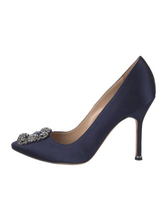 Manolo Blahnik Satin Crystal Embellishments Pumps
