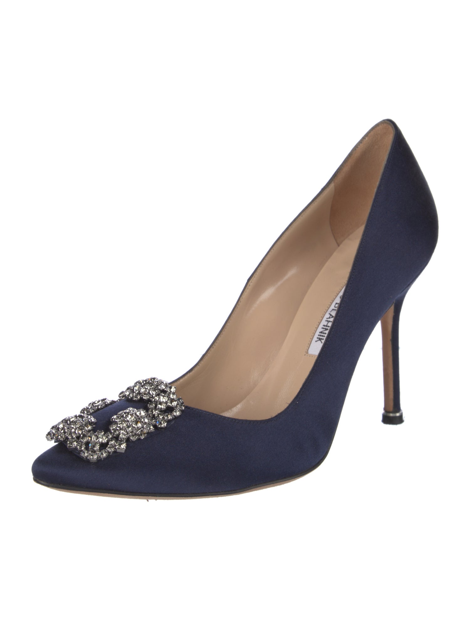 Manolo Blahnik Satin Crystal Embellishments Pumps
